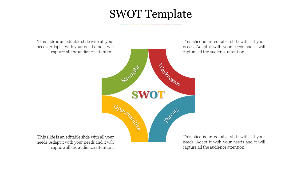 Magnificent SWOT Template Presentation on Multicolour Slide